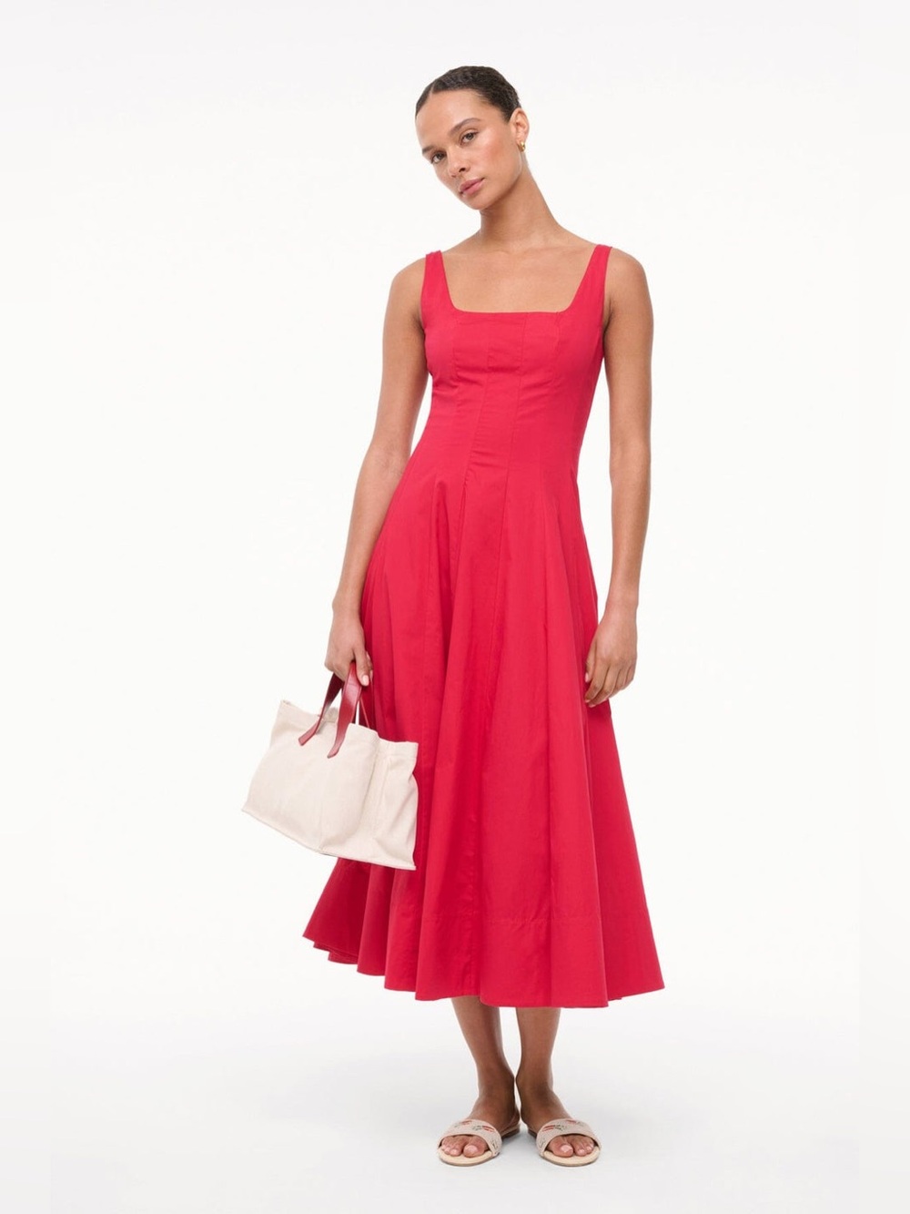 STAUD Red Sleeveless Midi Dress